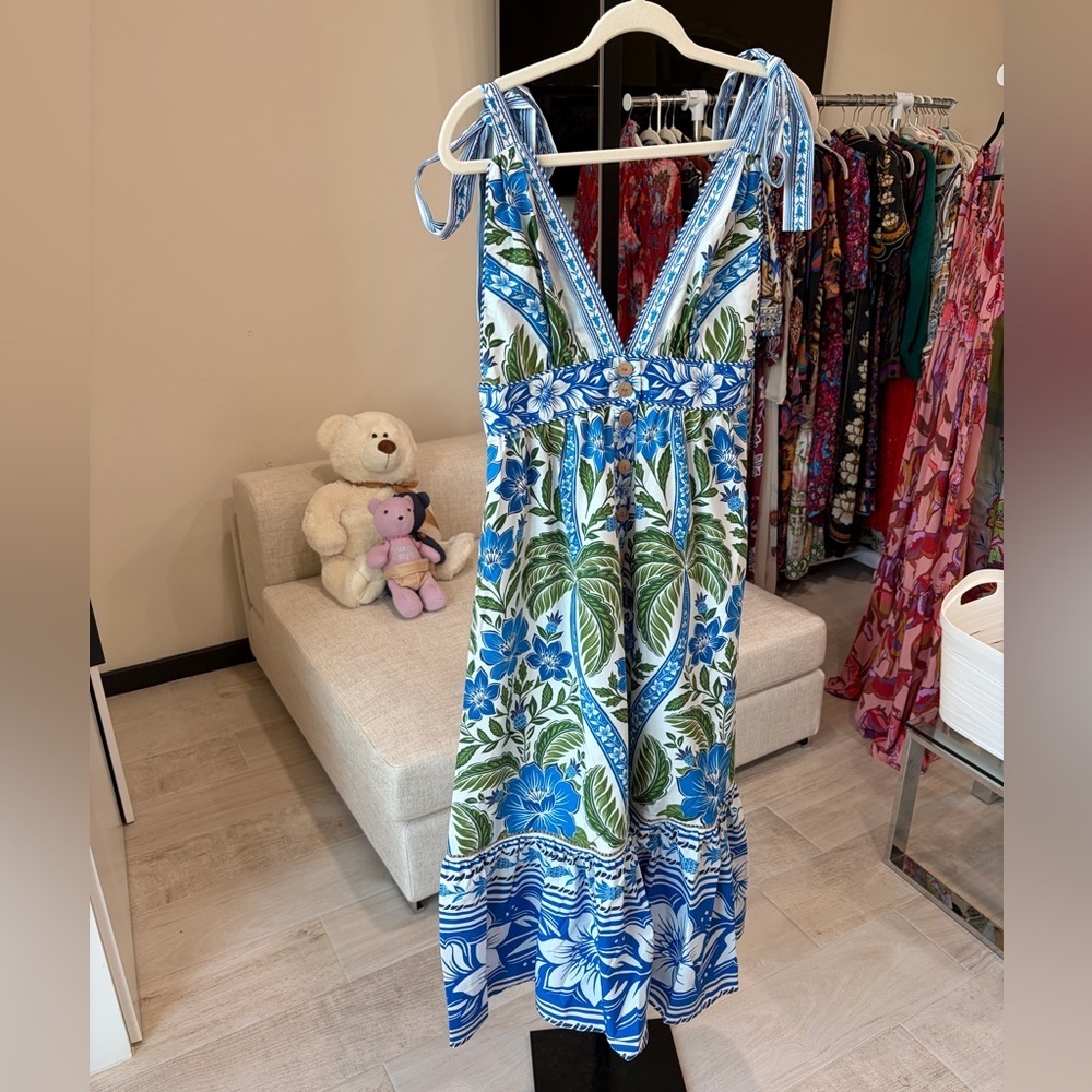 FARM Rio Blue and Green Floral Midi Dress Mty - Picture 11 of 16